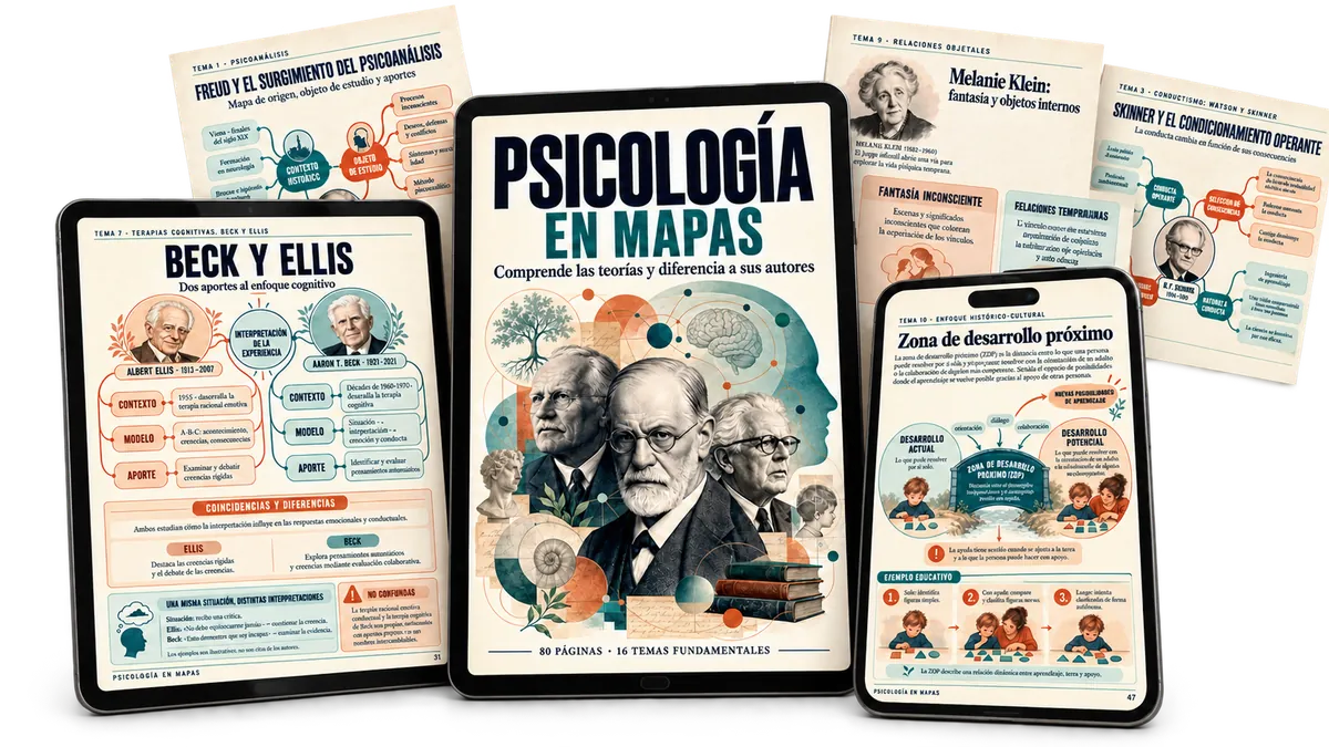 Psicología en Mapas: páginas del material en tablet y celular